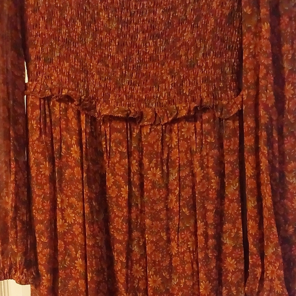 FARM Rio Rust Floral Long Sleeve Maxi Dress Size XS - Picture 4 of 9